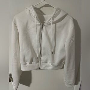 Cropped White Zip-Up Hoodie Jacket